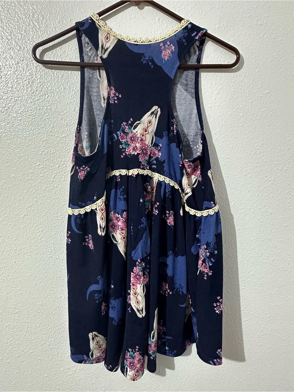 ODDY Womens Size Small Babydoll Lace Floral Sleeveless Blouse Western - Picture 2 of 5